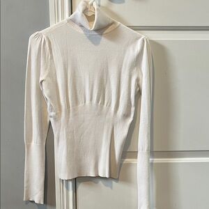 White House Black Market Cream Turtleneck Ribbed Knit Top